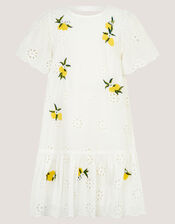 Lemon Embroidered Broderie Dress, White (WHITE), large
