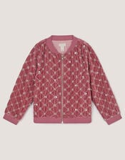 Gracie Embellished Velour Bomber Jacket, Pink (PINK), large