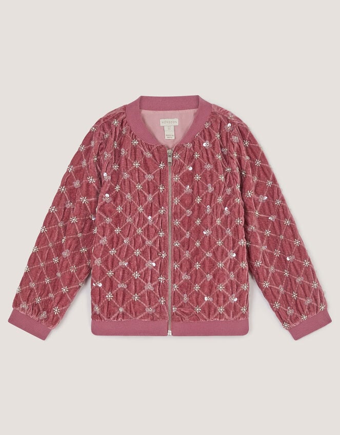 Gracie Embellished Velour Bomber Jacket, Pink (PINK), large