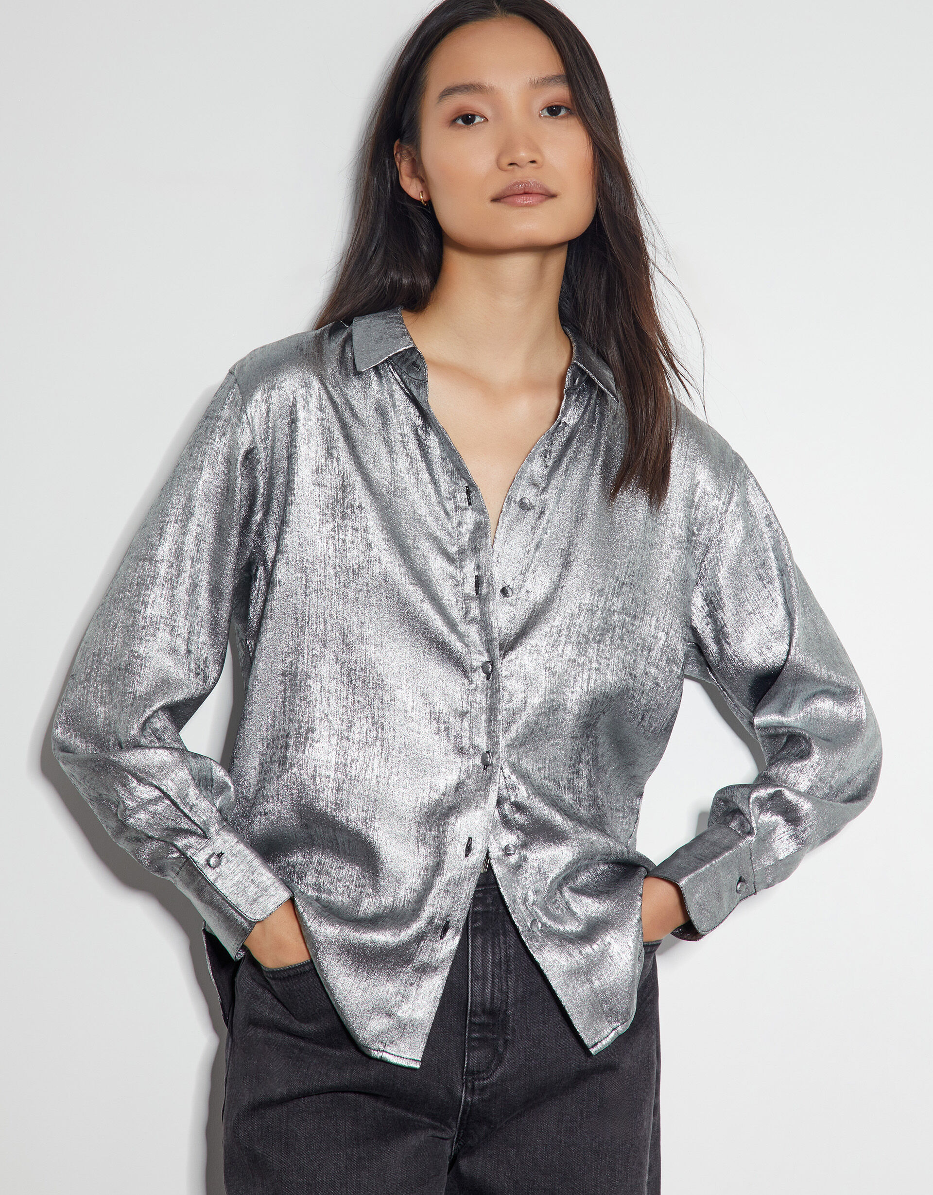 Silver dress shirt discount