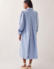 Marlowe Stripe Embroidered Midi Shirt Dress, Blue (BLUE), large