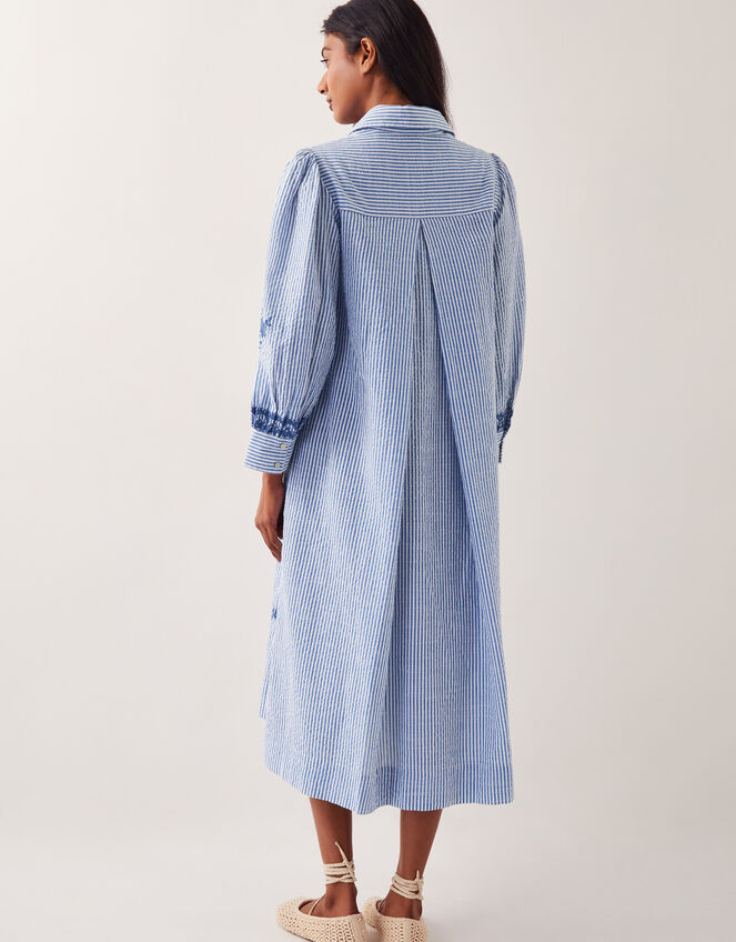 Marlowe Stripe Embroidered Midi Shirt Dress, Blue (BLUE), large