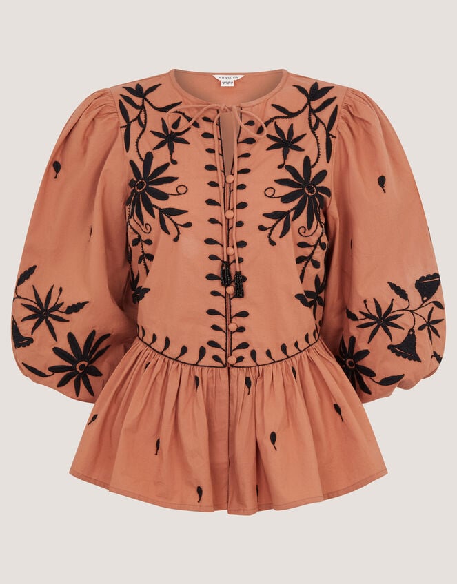 Freya Embroidered Puff Sleeve Top, Orange (PEACH), large
