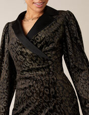 Nieve Leopard Nailhead Blazer Dress, Black (BLACK), large