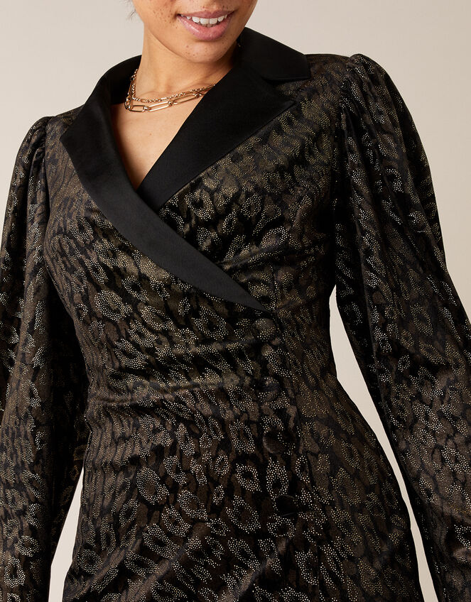 Nieve Leopard Nailhead Blazer Dress, Black (BLACK), large