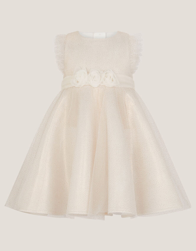 Baby Principesa Appliqu&eacute; Rose Sparkle Dress, Gold (GOLD), large