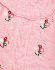 Baby Cable Knit Embroidered Dress, Pink (PINK), large