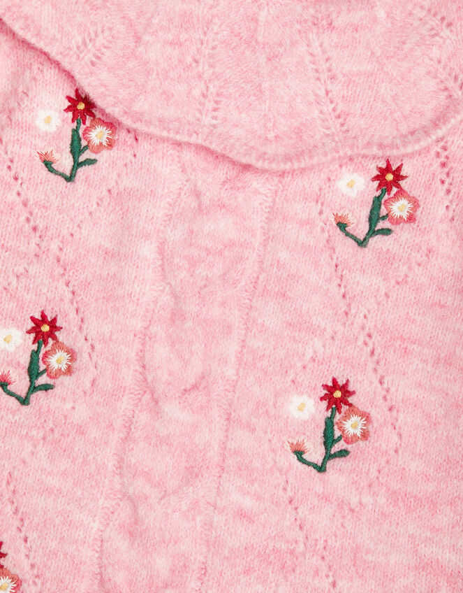 Baby Cable Knit Embroidered Dress, Pink (PINK), large