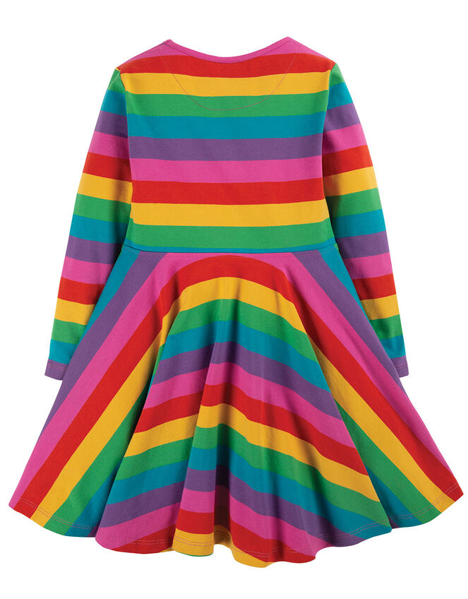 Frugi Rainbow Stripe Skater Dress, Multi (MULTI), large