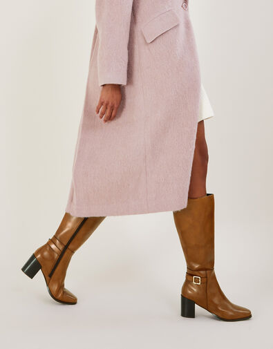 70s Long Leather Heeled Boots, Tan (TAN), large