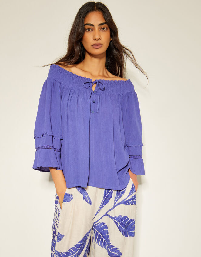 Ava Off-The-Shoulder Smock Top, Blue (BLUE), large