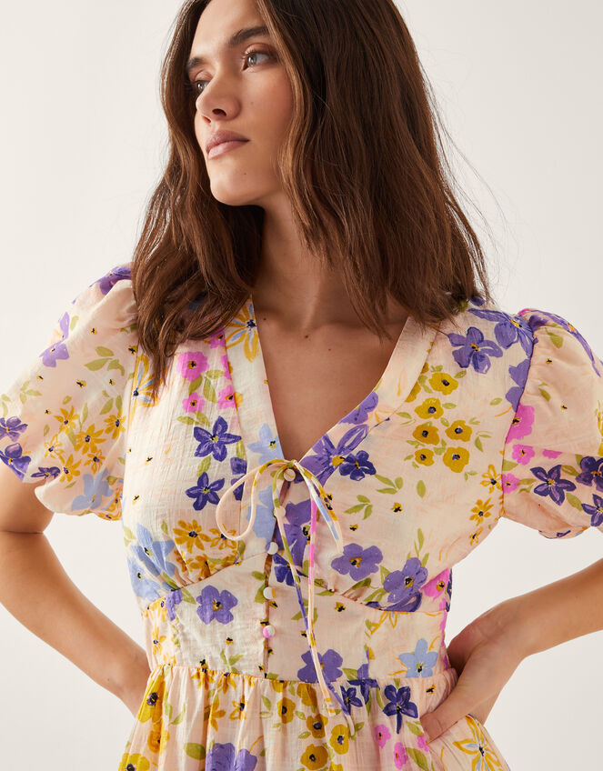 Madeline Floral Midi Dress, Ivory (IVORY), large