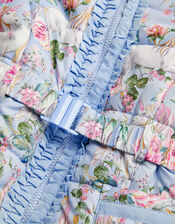 Unicorn Print Padded Coat, Blue (PALE BLUE), large
