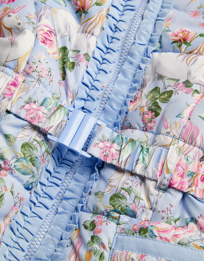 Unicorn Print Padded Coat, Blue (PALE BLUE), large