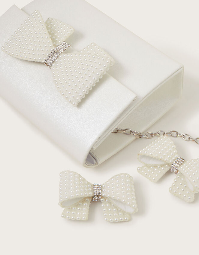 Pearl Bow Bag and Hair Clips Set, , large