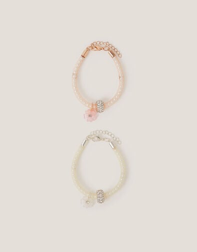 2-Pack Flower Charm Pearl Tube Bracelets, , large