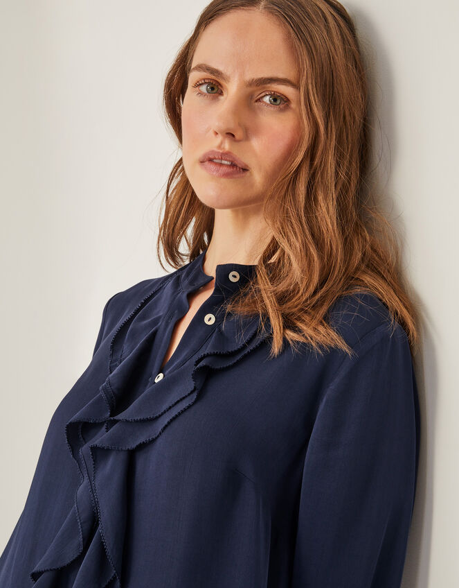 Lara Long Sleeve Frill Dress, Blue (NAVY), large