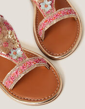 Flower Embellished Metallic Sandals, Multi (MULTI), large