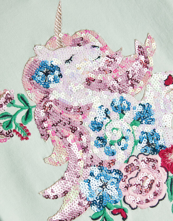Sequin Unicorn Frilly T-Shirt, Green (GREEN), large