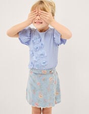 Floral Denim Skort, Blue (BLUE), large