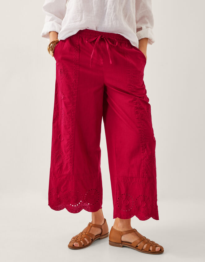 Orla Broderie Cropped Trousers, Red (RED), large