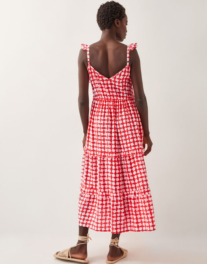 Geena Geometric Woodblock Midi Dress, Orange (CORAL), large