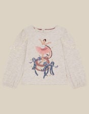 Sequin Ballerina Long Sleeve Top, Ivory (IVORY), large