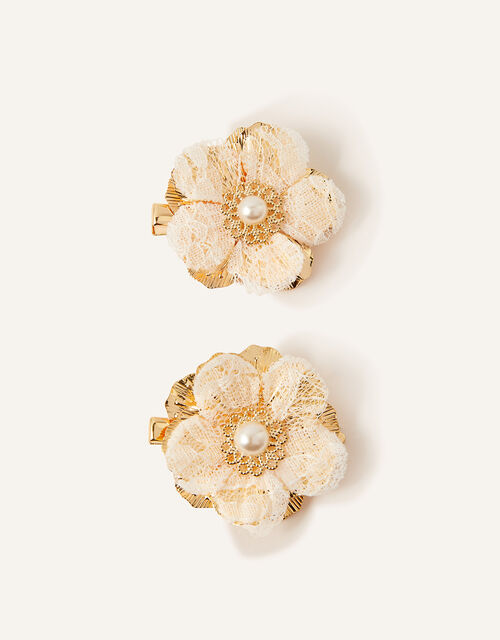 Lacey Pearl Flower Hair Clip Twinset, , large
