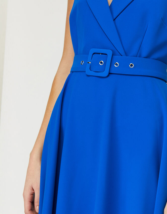 Isla Structured Midi Dress with Belt, Blue (BLUE), large
