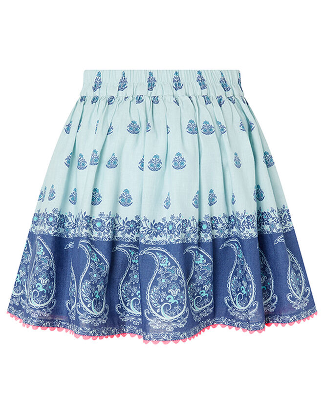 Dannika Paisley Skirt in Linen and Organic Cotton, Blue (BLUE), large