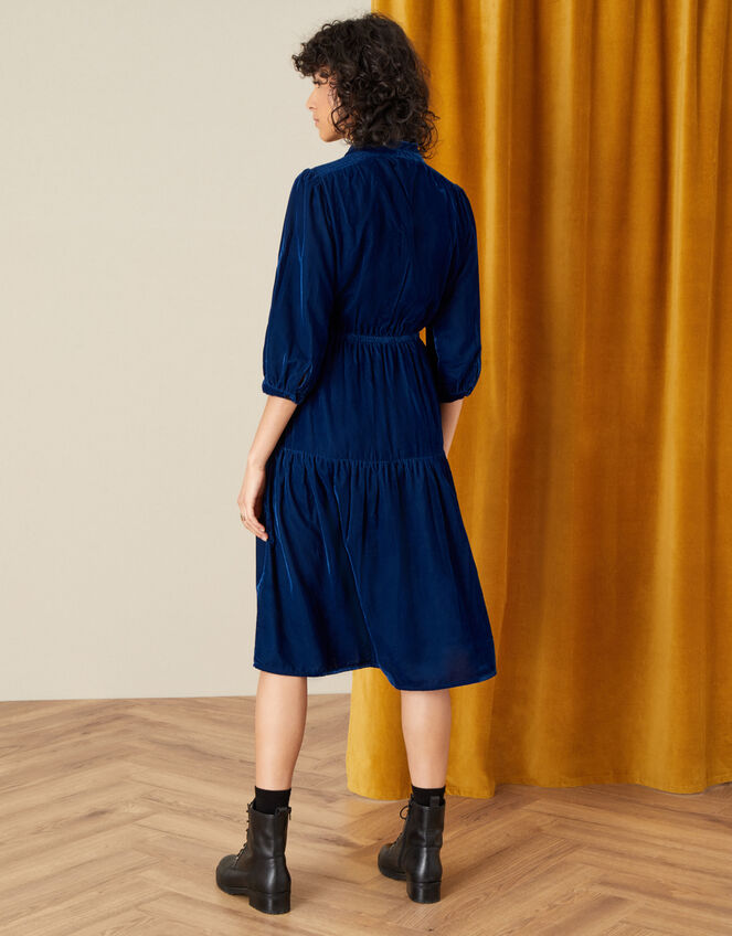 Military Embroidered Velvet Dress, Blue (BLUE), large