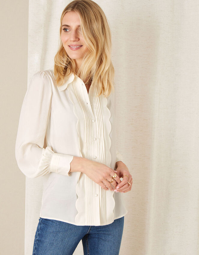 Anthea Scallop Satin Blouse, Ivory (IVORY), large