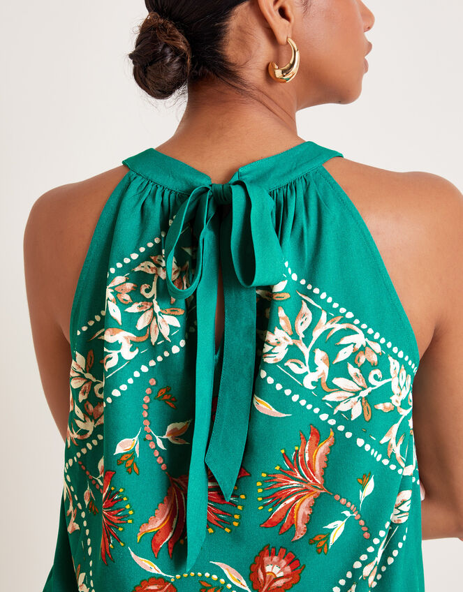 Mila Scarf Print Halter Top, Teal (TEAL), large