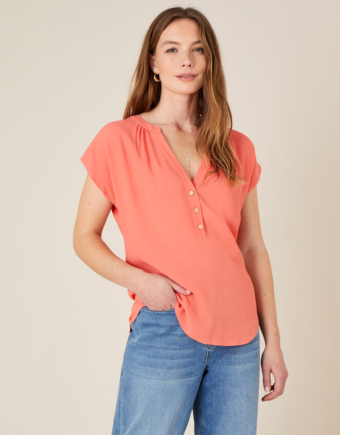 Waverly Button Detail Top , Orange (CORAL), large