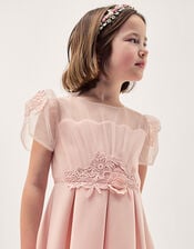Chiffon Sleeve Floral Embroidered Dress, Pink (PINK), large