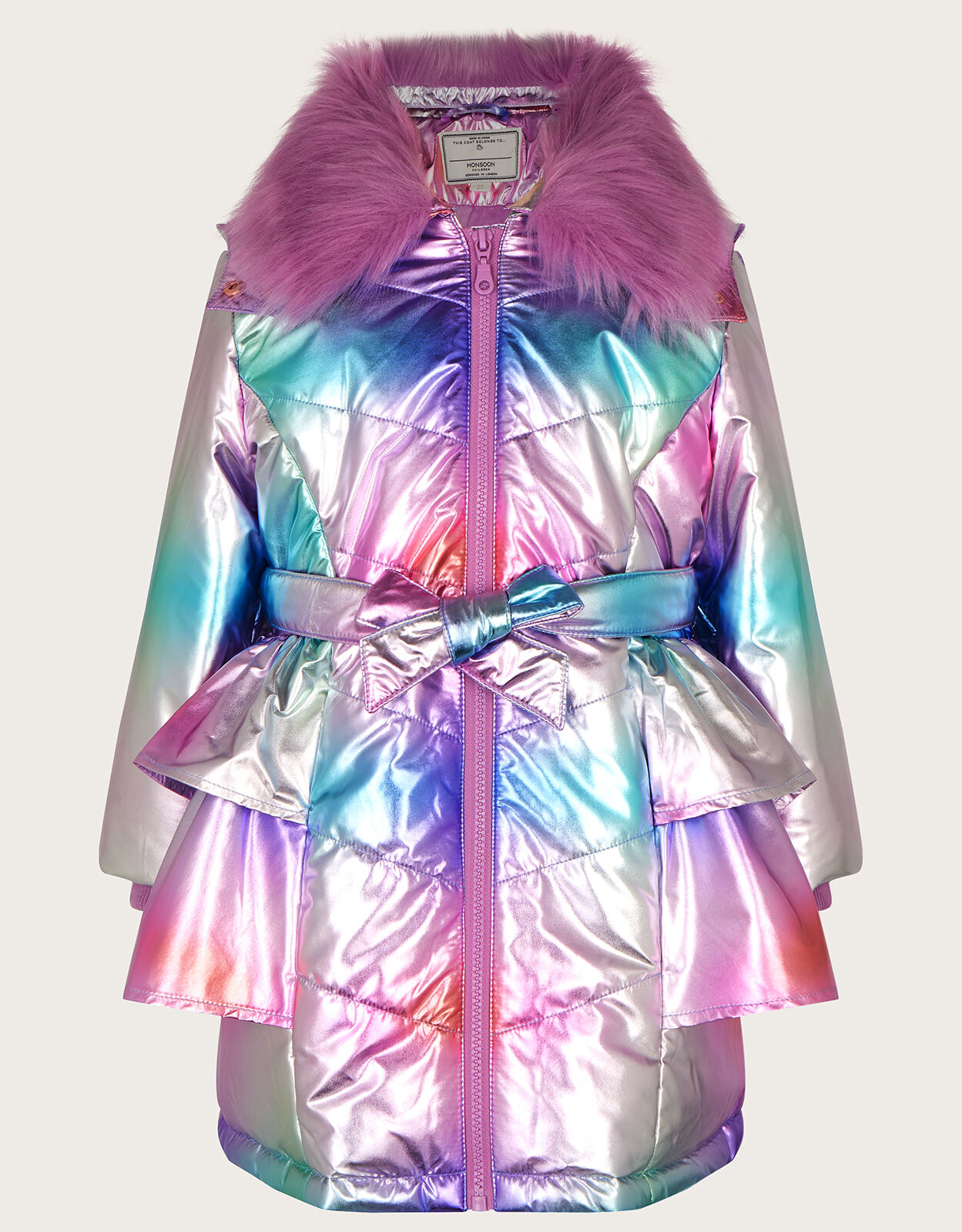 Rainbow Metallic Padded Coat with Hood Pink