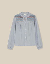Sandy Embroidered Stripe Jersey Shirt , Blue (BLUE), large