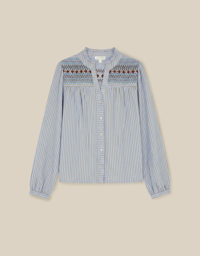 Sandy Embroidered Stripe Jersey Shirt , Blue (BLUE), large