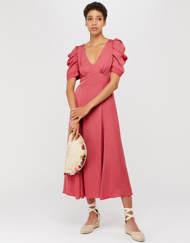 Amelia Satin Midi Dress, Pink (PINK), large