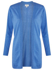 Emilia Longline Cardigan in Pure Linen, Blue (BLUE), large