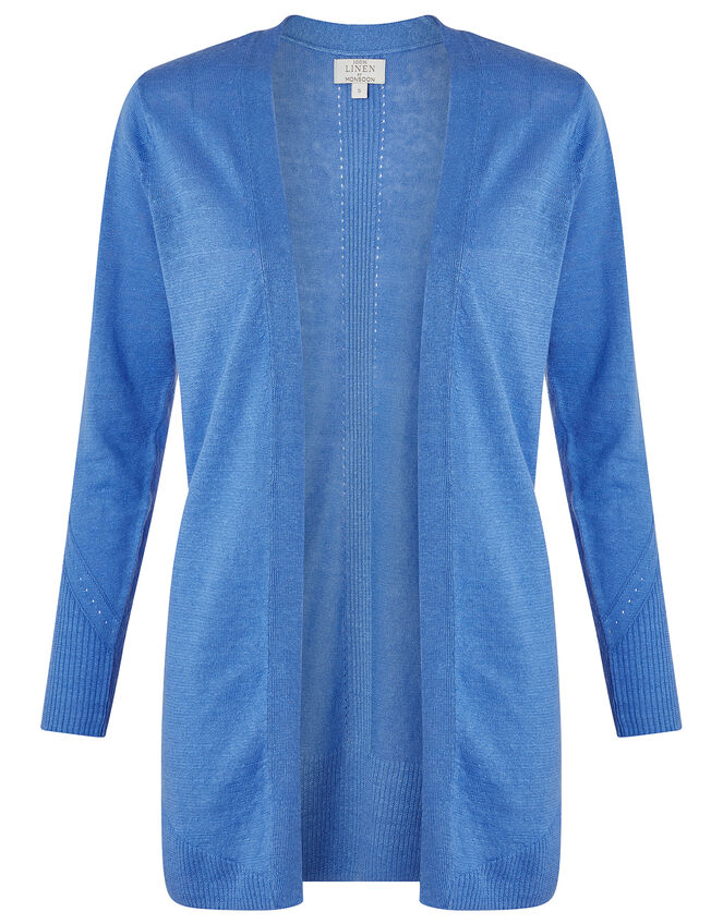 Emilia Longline Cardigan in Pure Linen, Blue (BLUE), large