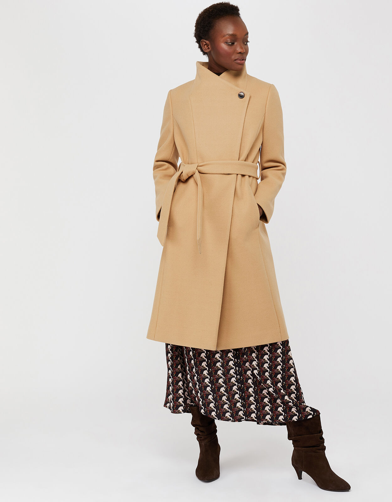 Rita Wrap Collar Long Coat Camel Women s Coats Monsoon UK