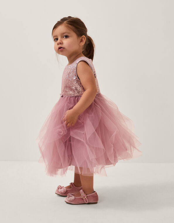 Baby Simone Sequin Tulle Ruffle Dress, Pink (DUSKY PINK), large