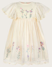 Baby Floral Embroidered Tulle Dress, Ivory (IVORY), large
