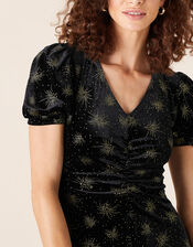 Ebony Glitter Print Stretch Velvet Dress, Black (BLACK), large