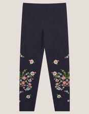 Floral Embroidered Leggings, Blue (BLUE), large