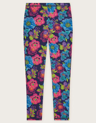 Floral Sketchy Swim Leggings, Blue (NAVY), large