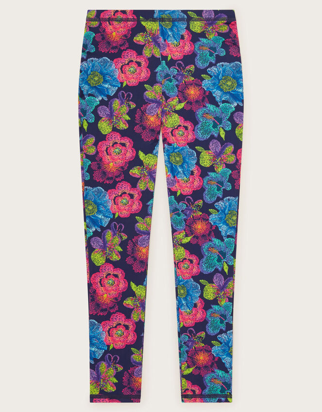 Floral Sketchy Swim Leggings, Blue (NAVY), large