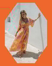 Piti Cuiti Plunge Floral Print Maxi Dress , Orange (ORANGE), large