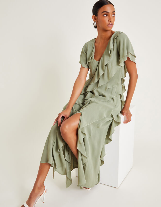 Renata Ruffle Maxi Dress, Green (SAGE), large